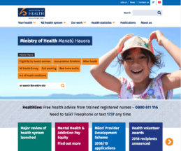 Front page of Ministry of Health NZ website