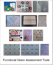 Figure 1 - A photo of some of the various Functional Vision Assessment tools used by the NAS service